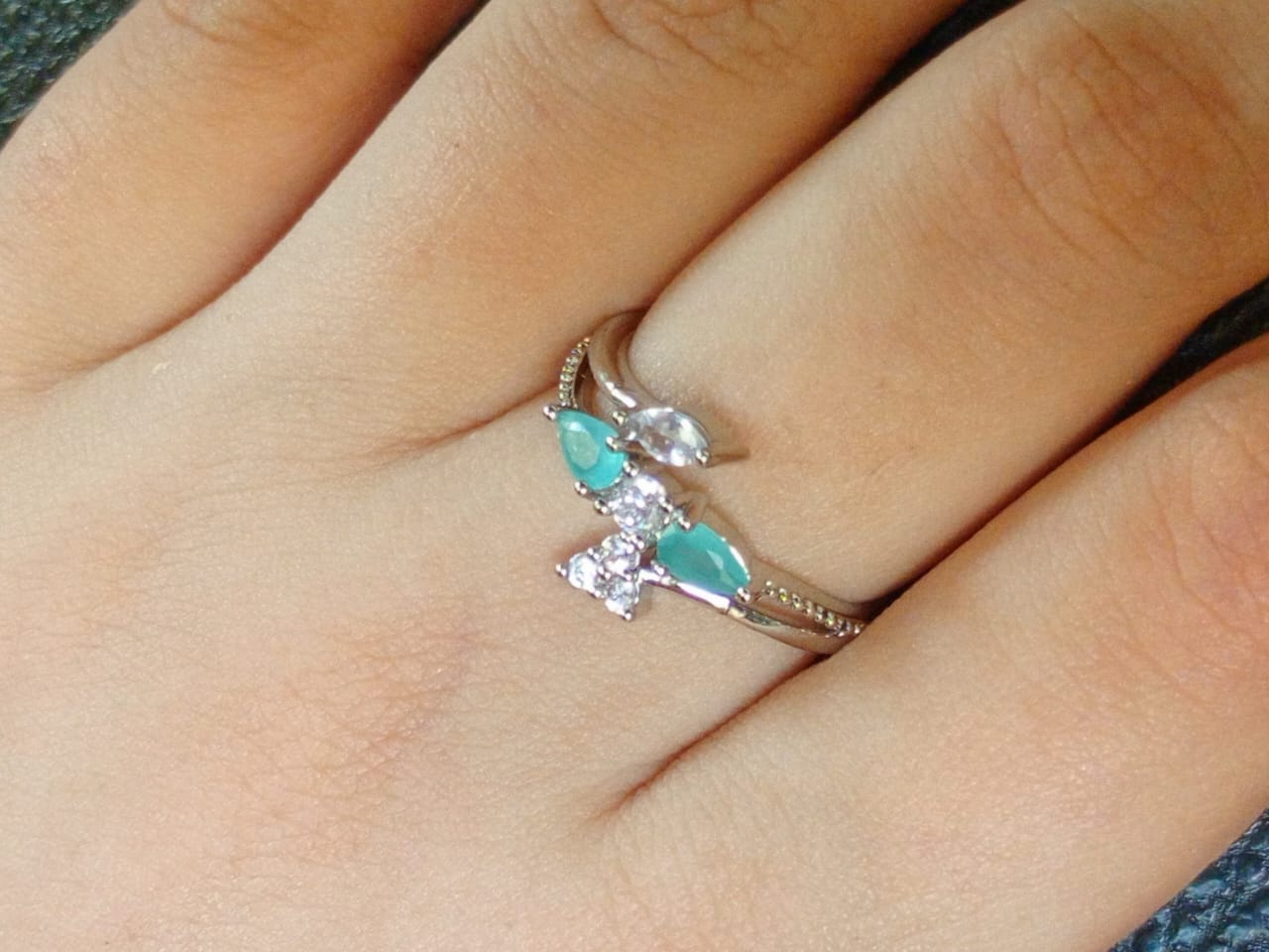 Mint Celestial Wings Zircon Ring Jewelry (Adjustable)