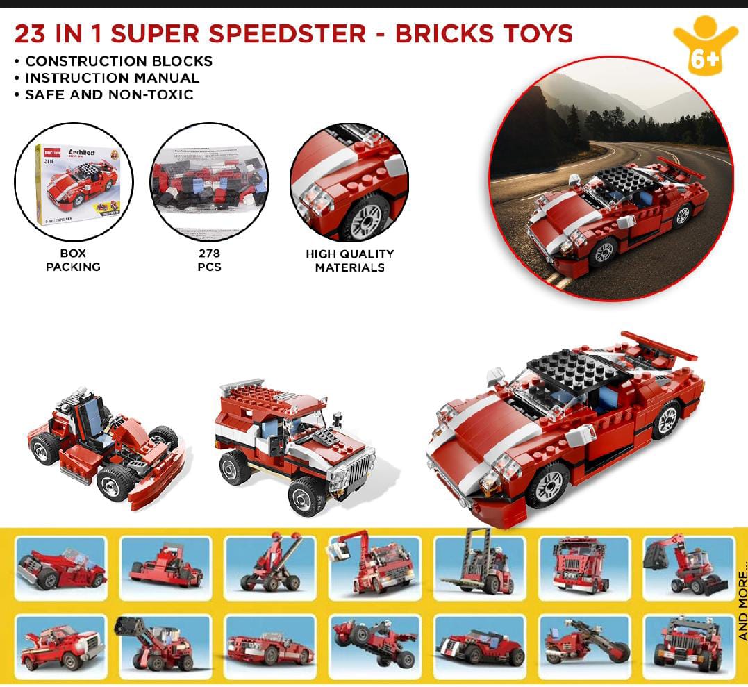 Super Speedster Architect Creator 23 in 1 Race Car Brick Blocks Set Toys