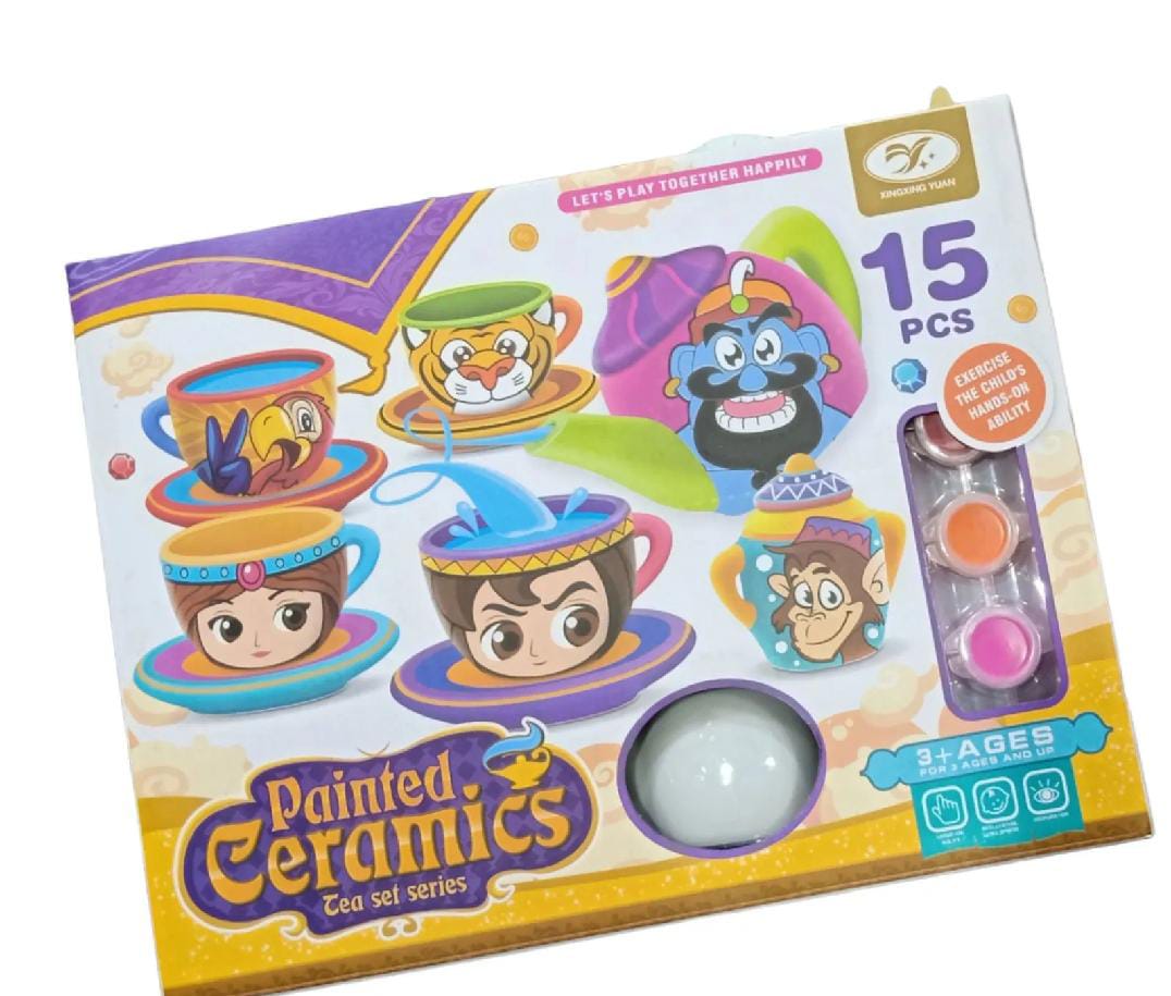 Magic Tales Painted Ceramics Tea Set – 15 Pcs Color Your Own Tea Set Toys