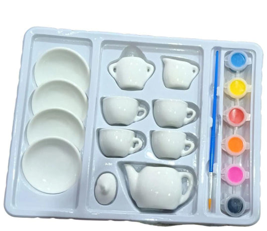 Magic Tales Painted Ceramics Tea Set – 15 Pcs Color Your Own Tea Set Toys