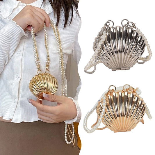Trendy Pearl Chain Shell Bag Acrylic / Clutch