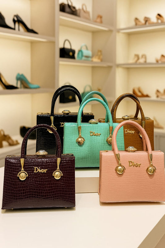 Croc-Embossed Boxed Shape Hand Bags