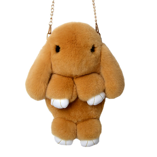 Soft Rabbit Fur Sling Backpack With Metal Chain Bag