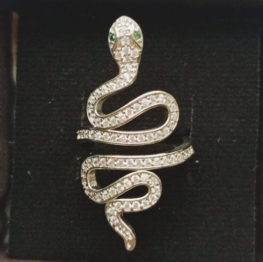 Luxury Silver Platted Snake Ring With Zircon Embellished Jewelry