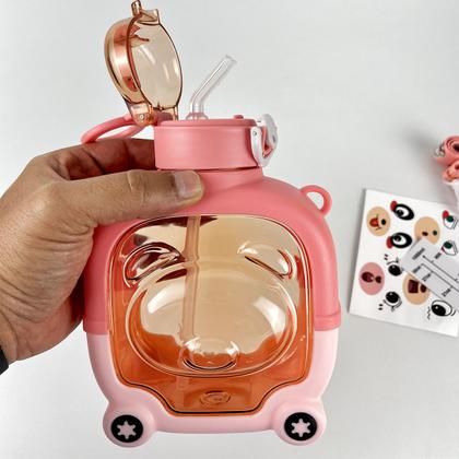 Silicone Cute Bear Transparent Sipper School Water Bottle For Kids Random Designs