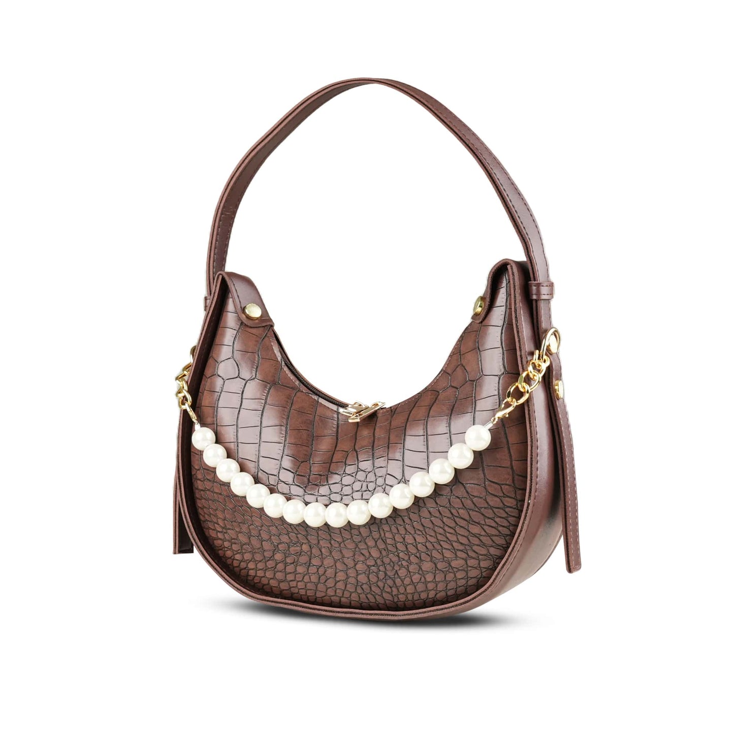 Leather Croc-Chic Pearl Shoulder Bag (Free Shipment)