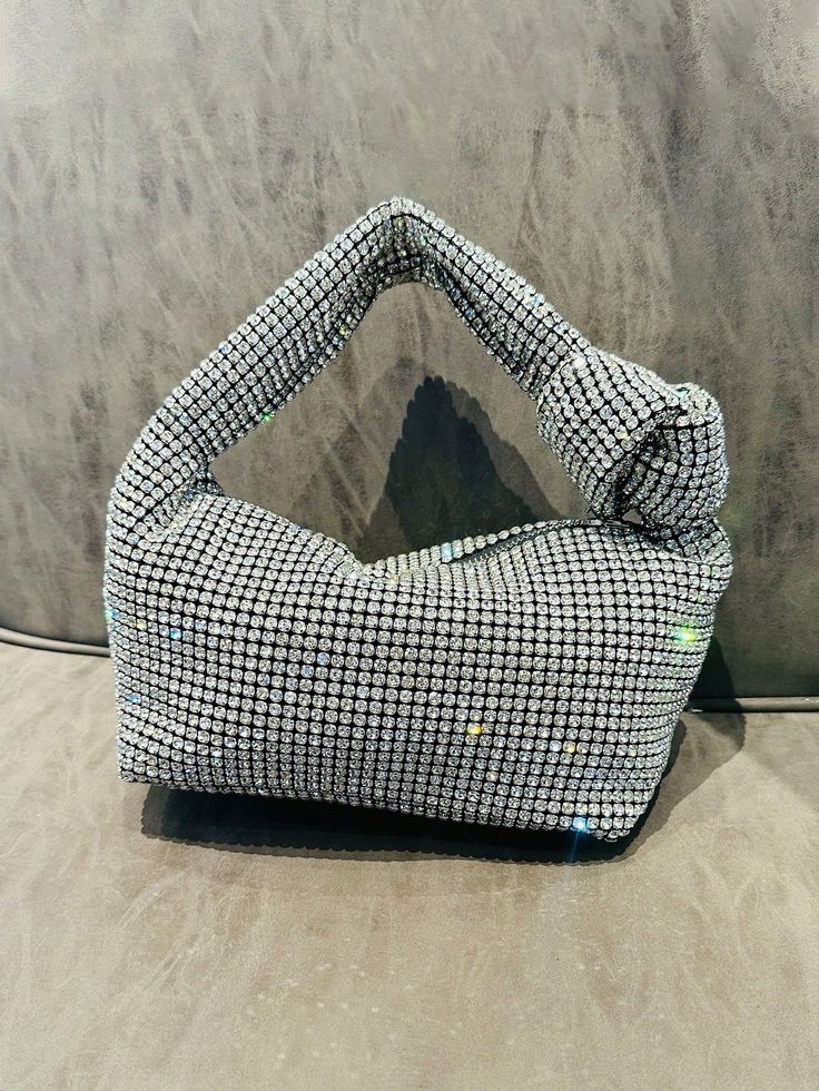Mid Night Glam Rhinestone Knot Handle Sparkle Evening Bag