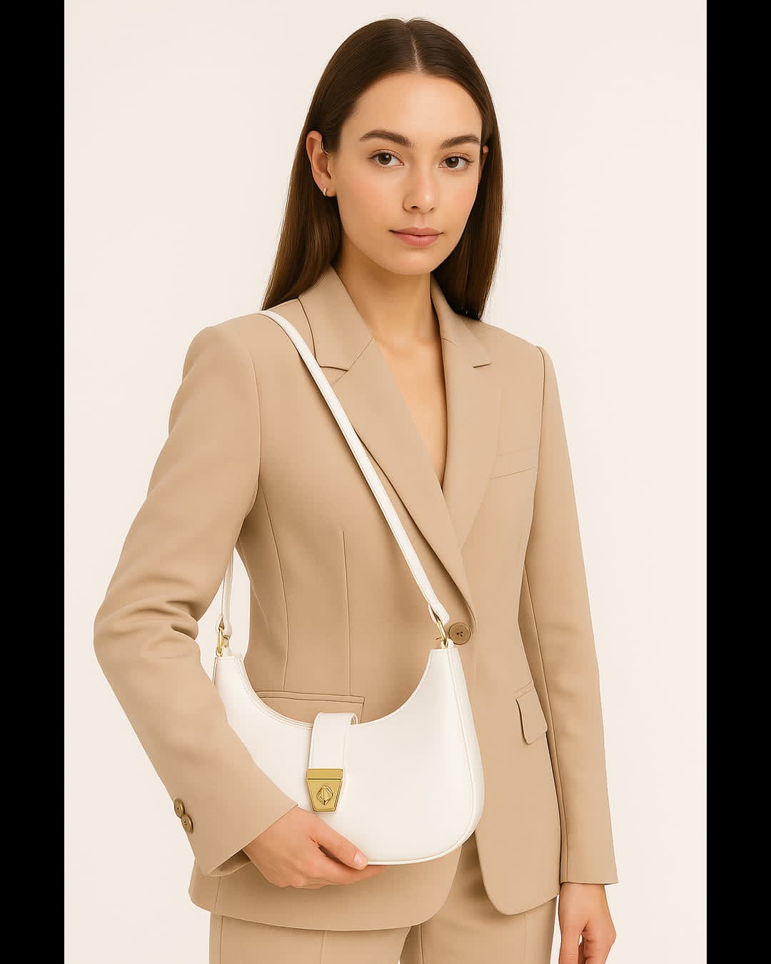 Sleek Stone Crescent Shoulder Bag