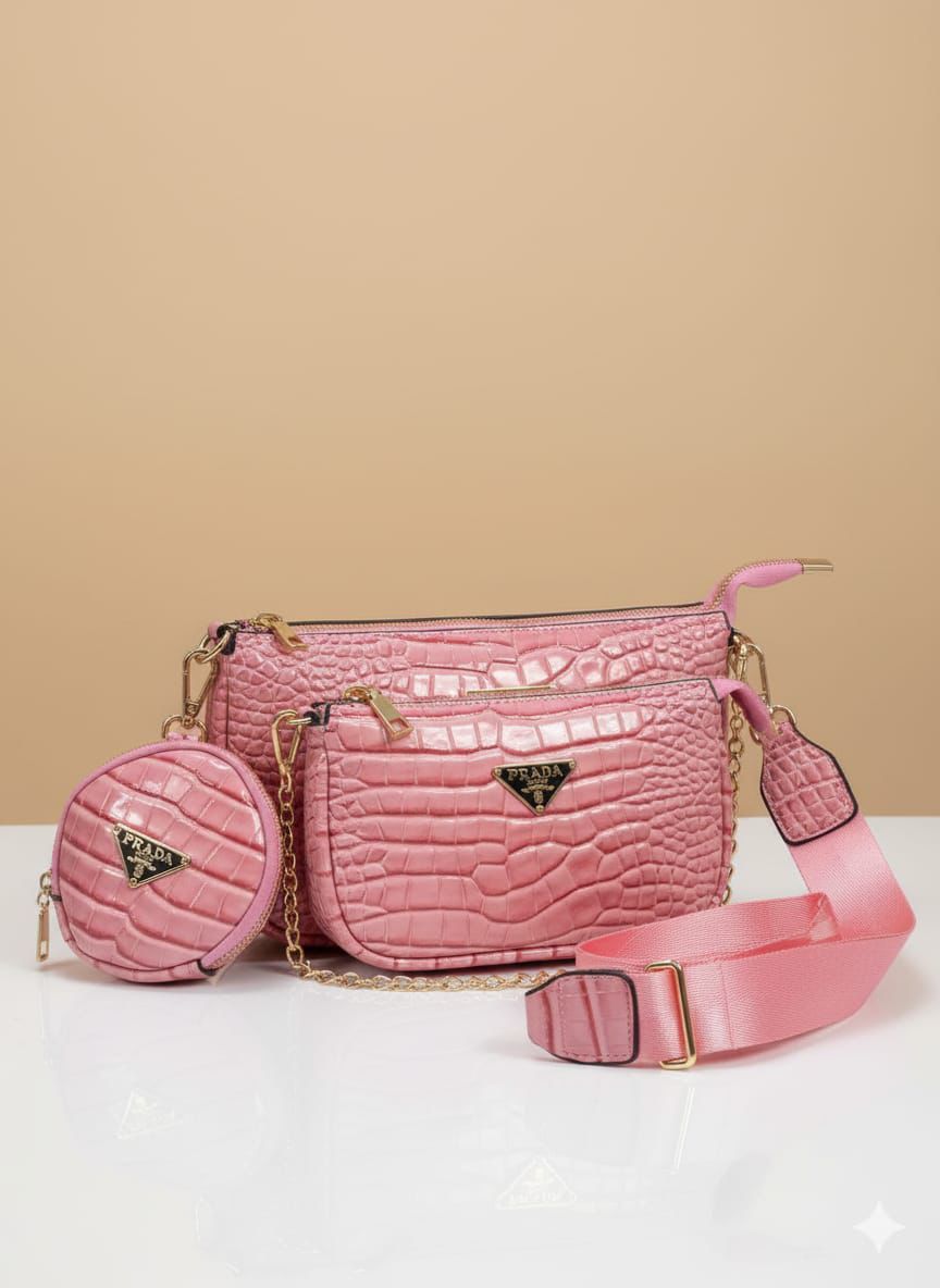 Glossy Croc Luxe 3-Piece Combo Bags