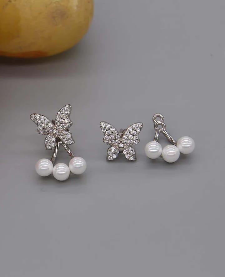 Butterfly Design Silver Plated Zircon Earrings Jewelry