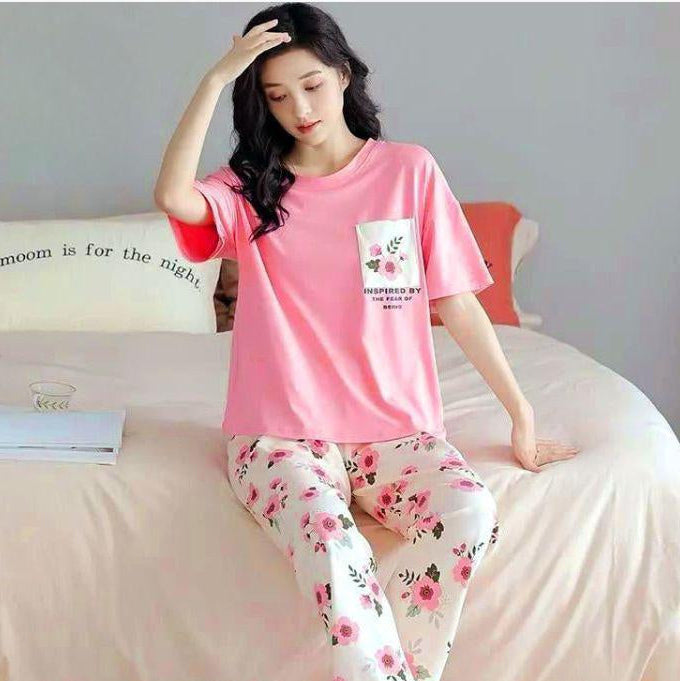 Ladies Stitched Cotton Jersey Printed Night Suit (Free Shipment)