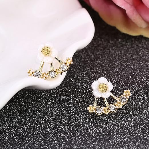 Daisy Back Hanging Flower Stud Earrings Jewelry