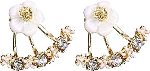 Daisy Back Hanging Flower Stud Earrings Jewelry