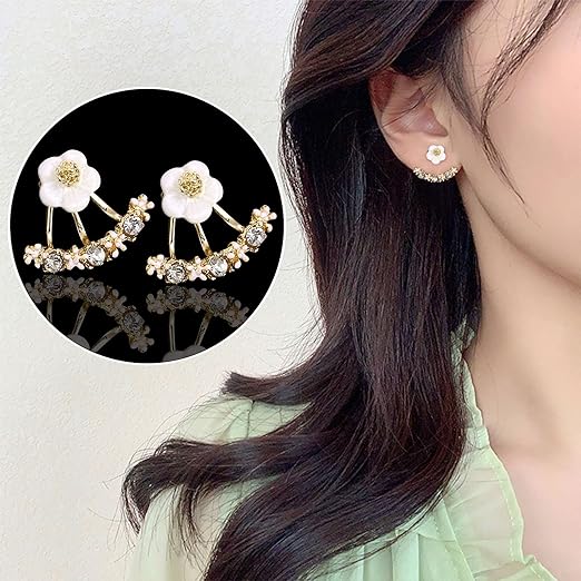 Daisy Back Hanging Flower Stud Earrings Jewelry