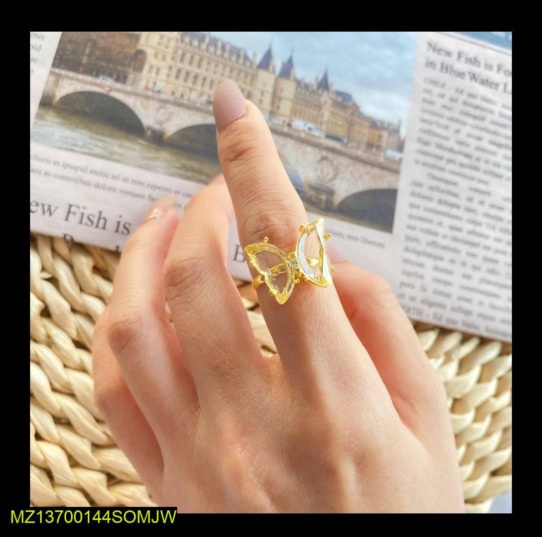 Gold Platted White Butterfly Crystal Ring Jewelry