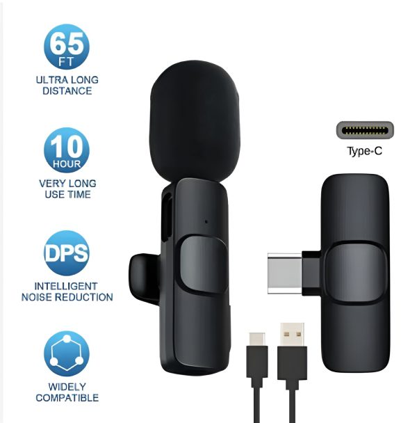 K8 Wireless Microphone With Type-C Connector – Noise-Cancelling Clip Accessories (Free Shipment)