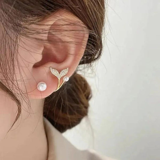 Korean Fishtail Style Earrings Trendy Simulated Pearl Jewelry