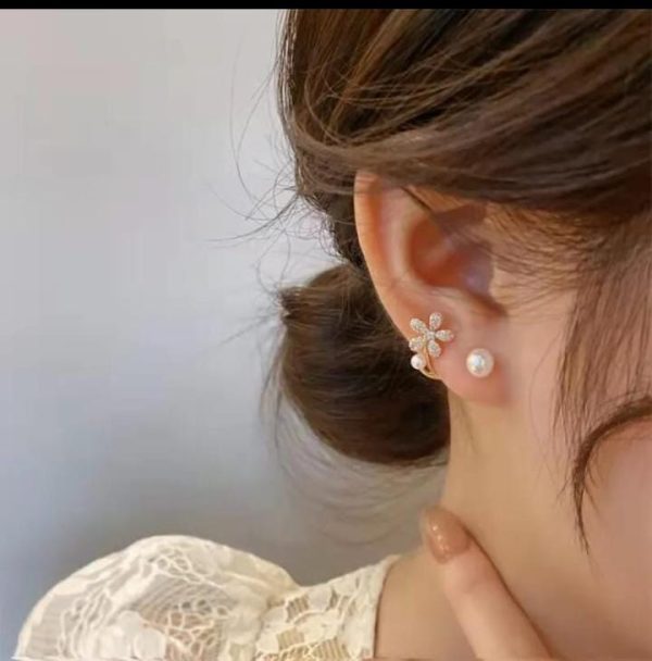 Elegant Korean Zircon Flower Pearl Front Back Earrings Jewelry