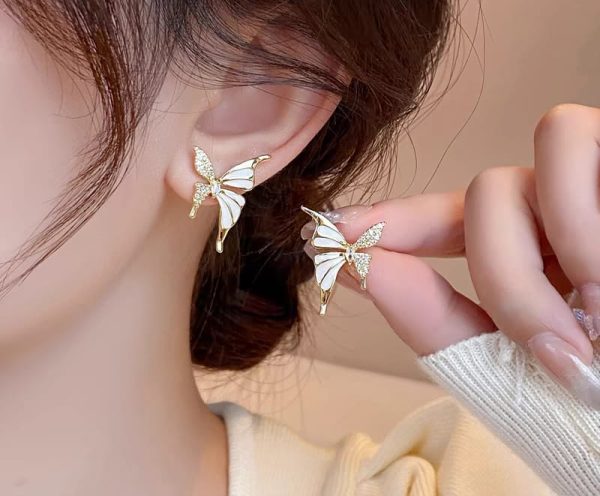 Luxury Korean Style Elegant Dual Tone Zircon Butterfly Stud Earrings Jewelry