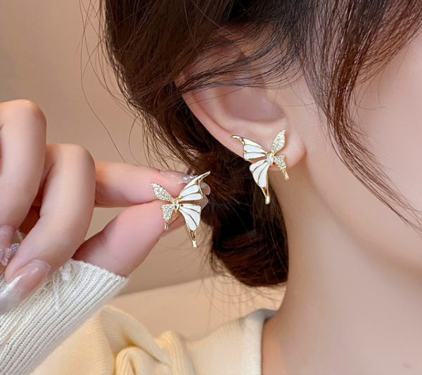 Luxury Korean Style Elegant Dual Tone Zircon Butterfly Stud Earrings Jewelry