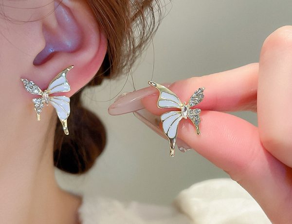 Luxury Korean Style Elegant Dual Tone Zircon Butterfly Stud Earrings Jewelry