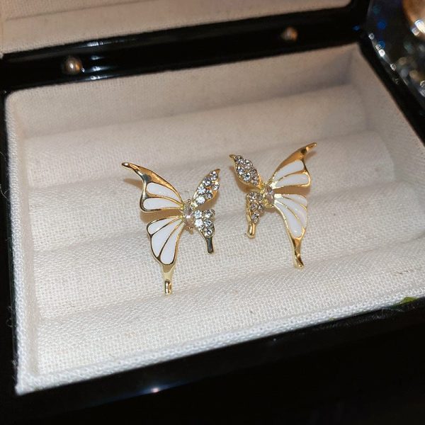 Luxury Korean Style Elegant Dual Tone Zircon Butterfly Stud Earrings Jewelry