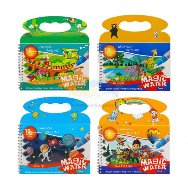 Reuse able Magical Drawing Book With Pen, Water Reveal Activity Book Toys (Random Colors)