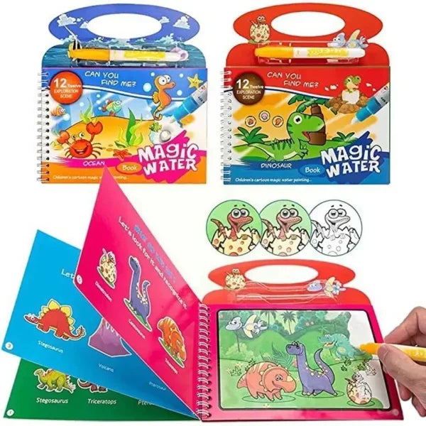 Reuse able Magical Drawing Book With Pen, Water Reveal Activity Book Toys (Random Colors)
