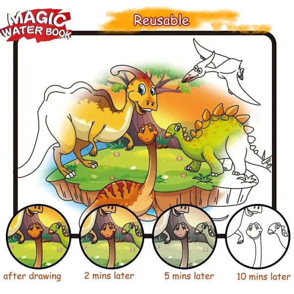 Reuse able Magical Drawing Book With Pen, Water Reveal Activity Book Toys (Random Colors)