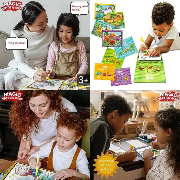 Reuse able Magical Drawing Book With Pen, Water Reveal Activity Book Toys (Random Colors)