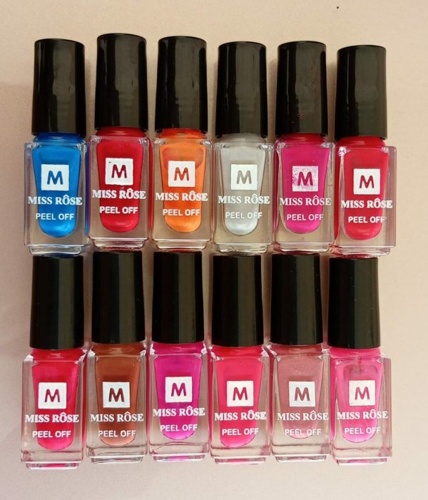 Miss Rose Peel Off Nail Polish Pack Of 12 Cosmetics (Free Shipment)
