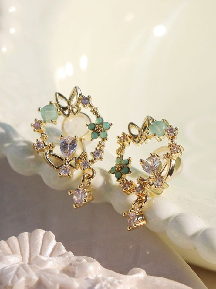 Flower/Butterfly Drop Earrings Pair Jewelry