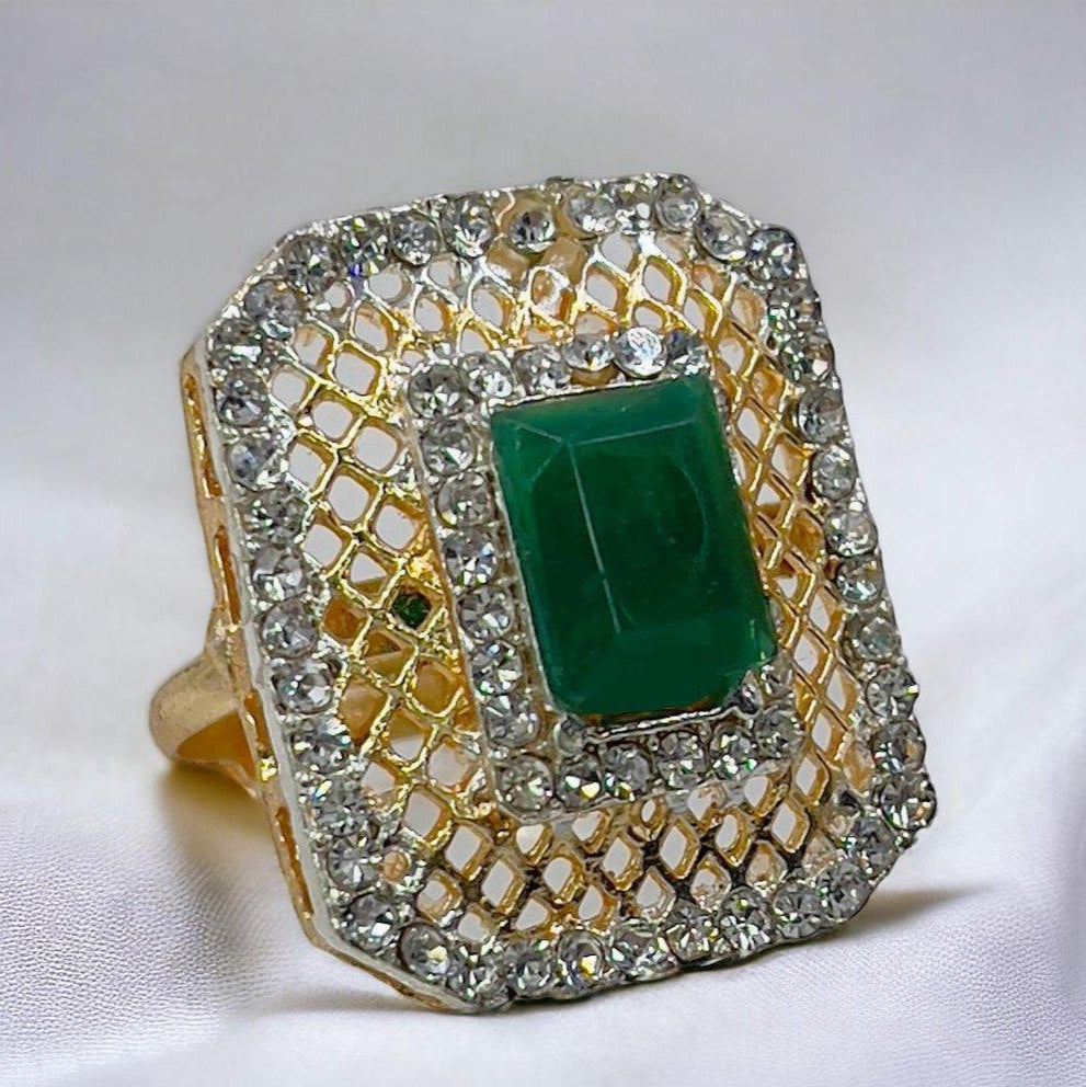 Emerald Gold Plated Adjustable Ring Jewelry