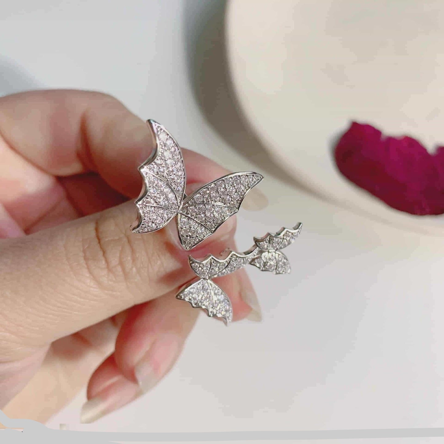 Beautiful Zircon Butterfly Ring Adjustable Jewelry