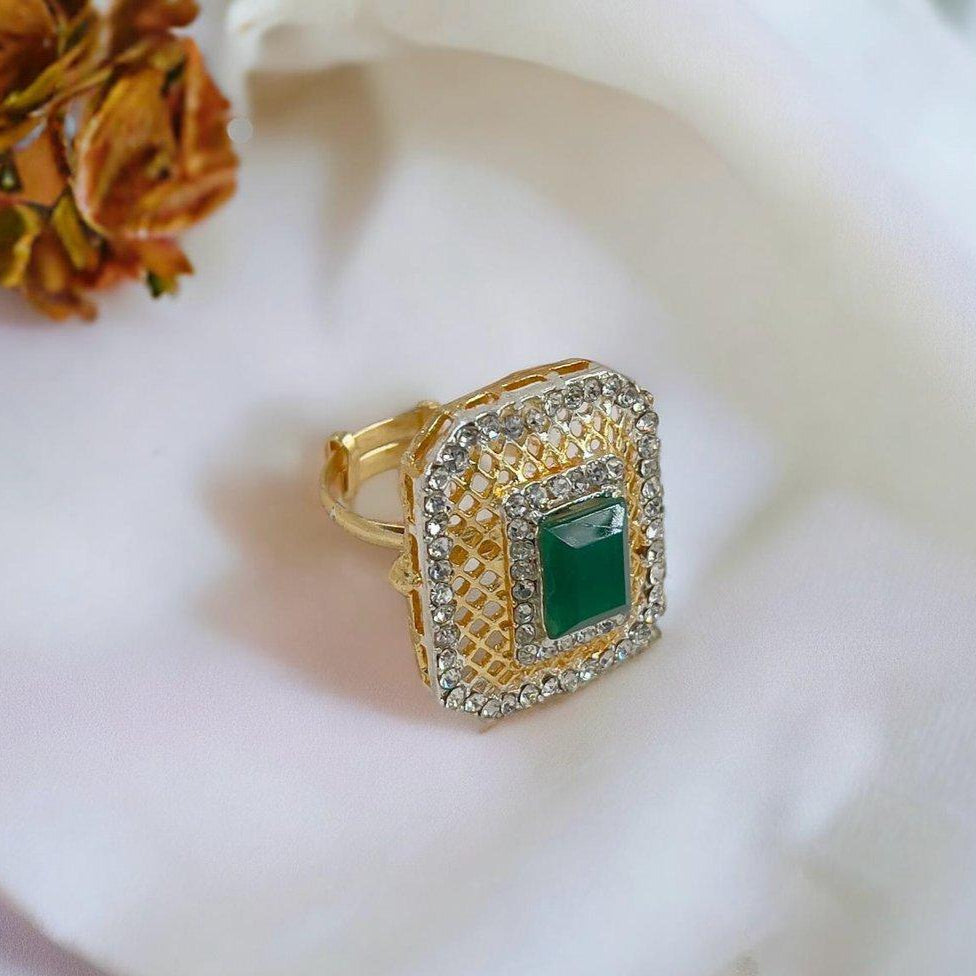 Emerald Gold Plated Adjustable Ring Jewelry