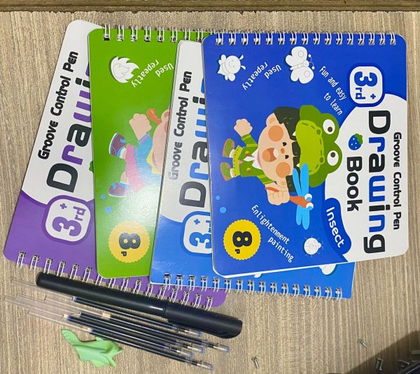 Magic 4 Pcs Reusable Groove Control Pen Drawing Books With Refills For Kids (Free Shipment)