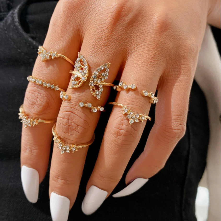 Butterfly Diamond Gold Rings Set Of 8 Jewelry