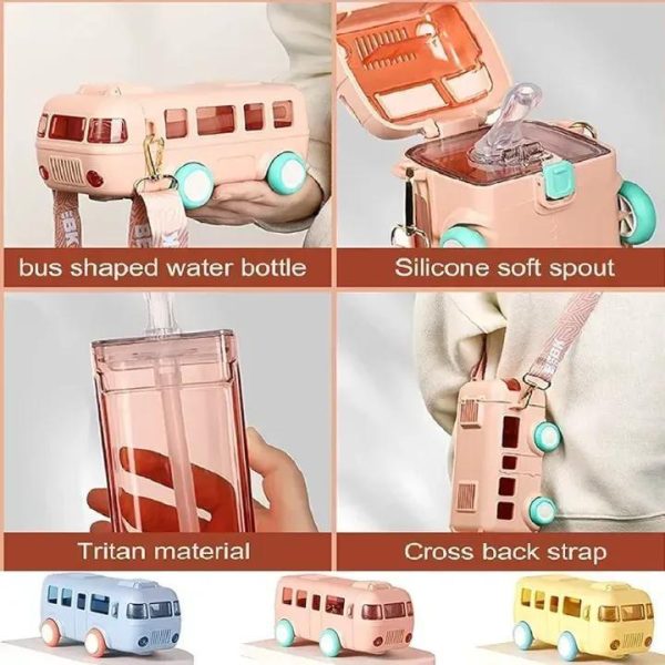 School Bus Design Kids Water Bottle with Straw (Free Shipment)