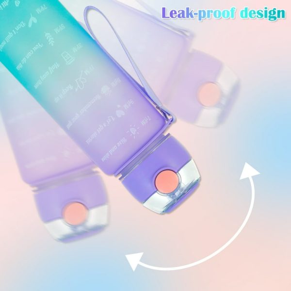 Sports Water Bottles 3 Pcs Set With Motivational Time Marker & Leak Proof Flip Top Lid Accessories (Free Shipment)