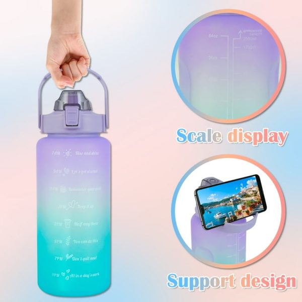 Sports Water Bottles 3 Pcs Set With Motivational Time Marker & Leak Proof Flip Top Lid Accessories (Free Shipment)