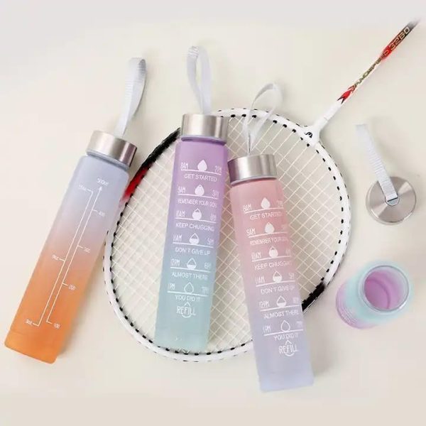 Sports Water Bottles 3 Pcs Set With Motivational Time Marker & Leak Proof Flip Top Lid Accessories (Free Shipment)