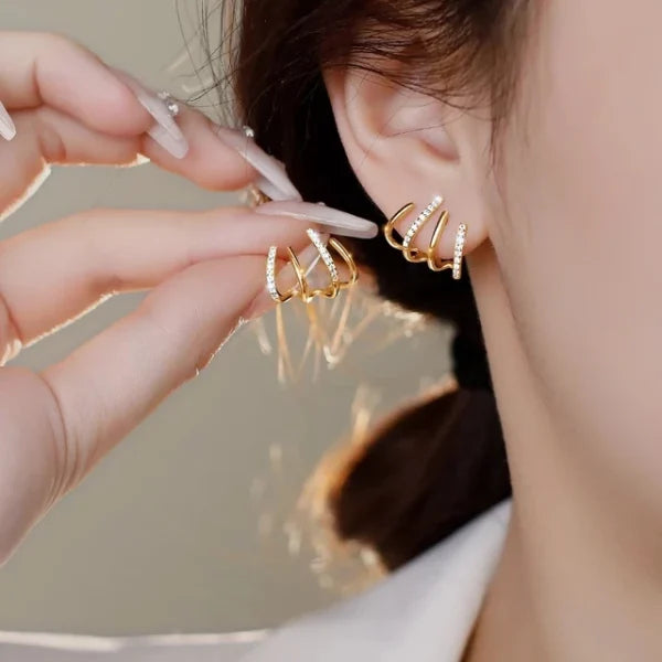 W Shape Zircon Korean Cuff Earrings That Look Like Multiple Piercings Jewelry