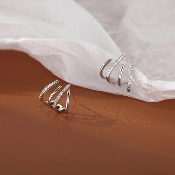 W Shape Zircon Korean Cuff Earrings That Look Like Multiple Piercings Jewelry
