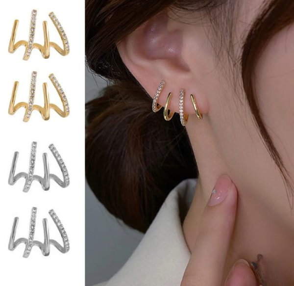 W Shape Zircon Korean Cuff Earrings That Look Like Multiple Piercings Jewelry