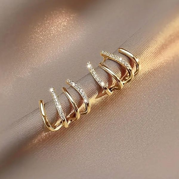W Shape Zircon Korean Cuff Earrings That Look Like Multiple Piercings Jewelry