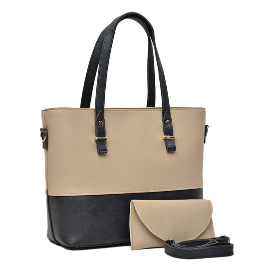 2 Pieces Double Tone Leather Tote Hand Bags