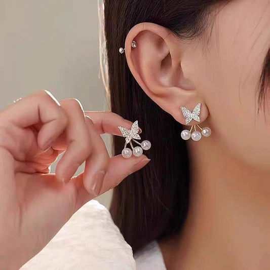 Butterfly Design Silver Plated Zircon Earrings Jewelry