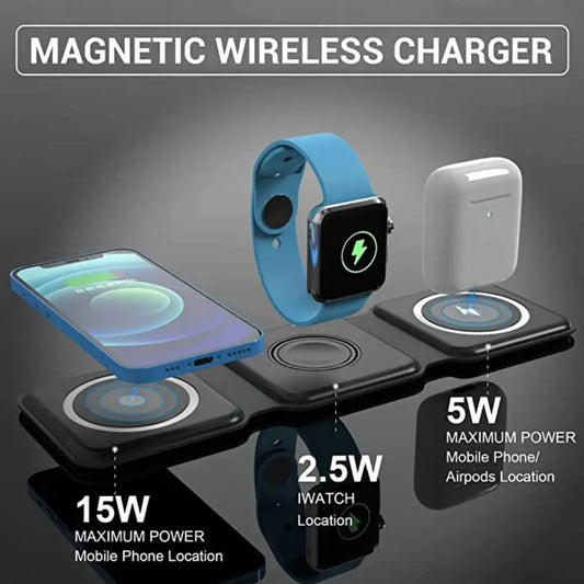15w 3 In 1 Magnetic Wireless Fast Charger iPhone, Apple Watch & Air-pods Accessories (Free Shipment)