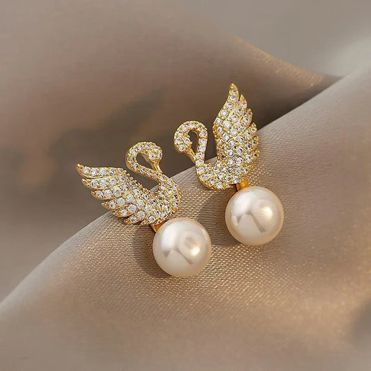 Gold Flamingo Pearl Earrings Jewelry