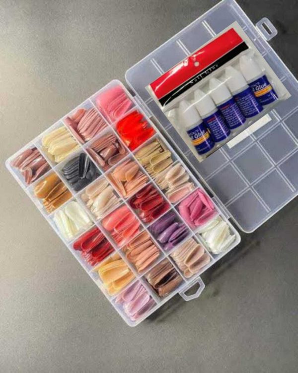576 Pcs Reusable Fake Nails With Box – Beautiful Variety Of Colors | Best Fake Nails ( Random Color Nails with Glue ) Free Shipment